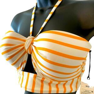 New key hole halter tie underwire bikini top orange & white stripe 34-D & 36DD